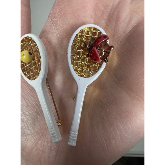 Vintage Original by Robert Tennis Racket Set Lady Bug Tennis Ball Brooch Pins - Picture 2 of 8